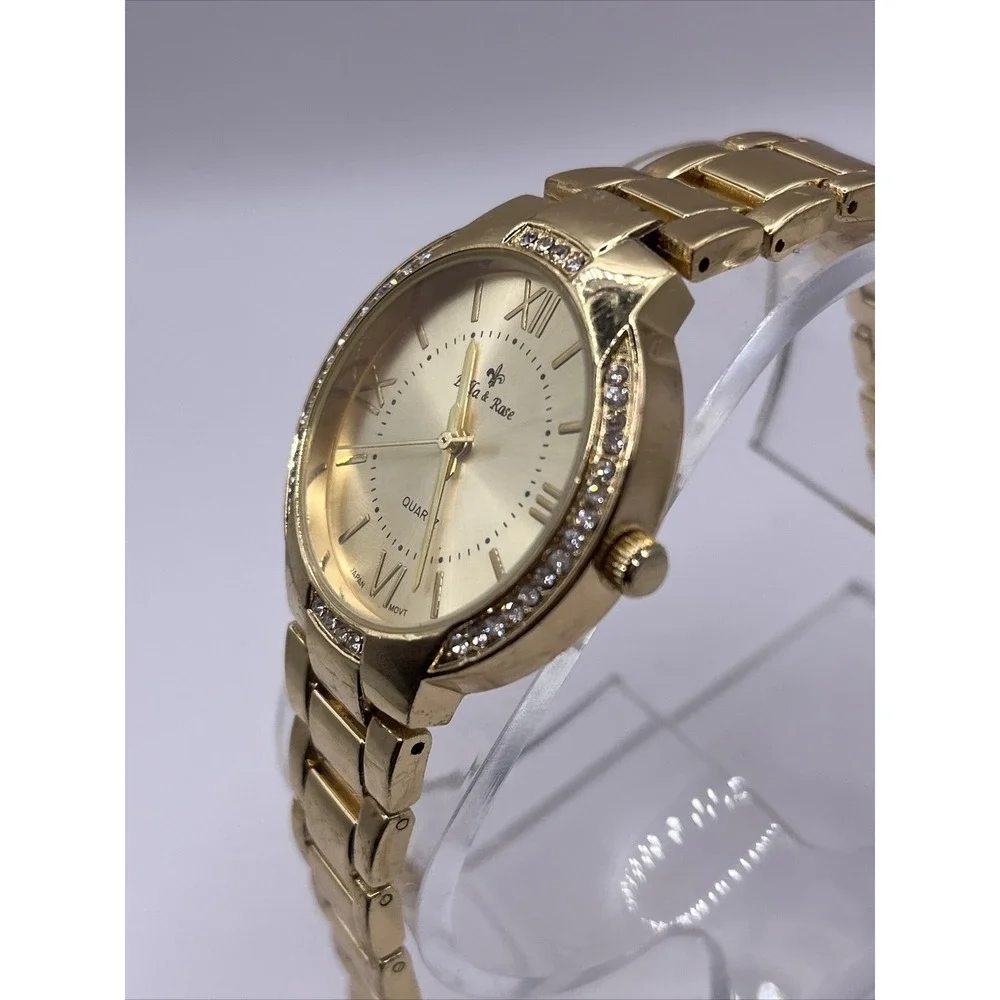 Bella‎ & Rose Women's Gold Tone Quartz Watch Rhinestone Bezel- New Battery